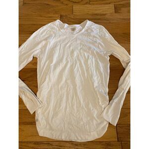 Athleta women's white ruched side long sleeve thumb hole breathable top sz large